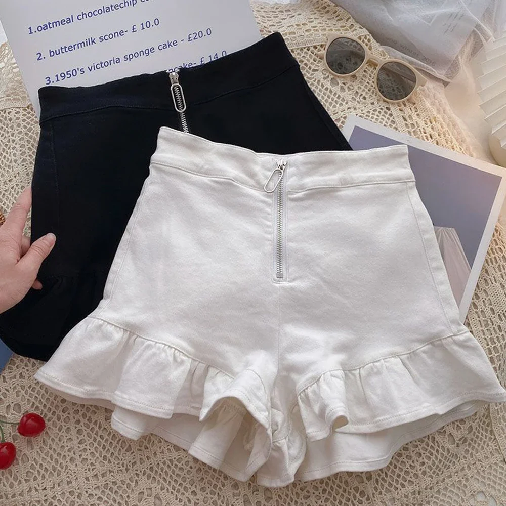 

Shorts Summer Fashion Korean Plain Flounce High Waist A-Line Daily Shorts For Women