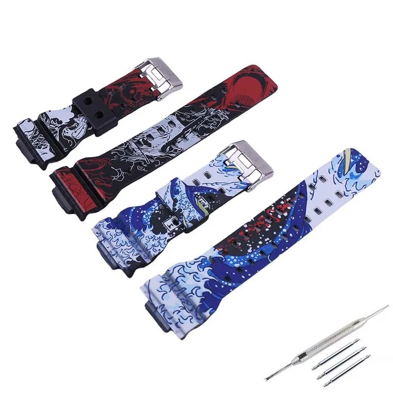 Resin watch strap 16mm for Casio GD GA110 GAX GLS-100 120 130 700 140 150 710 8900 rubber watch band camouflage wristband