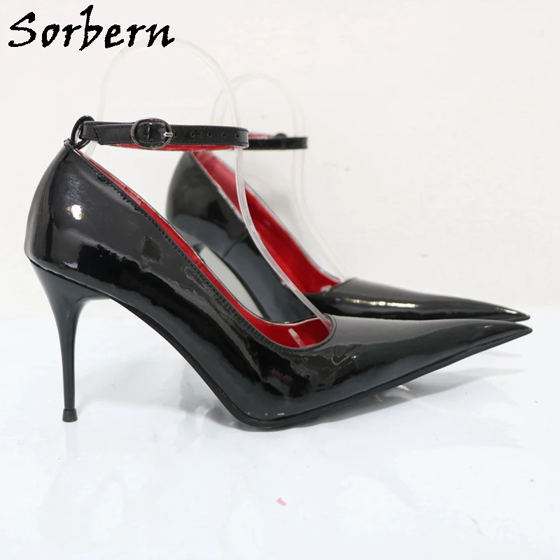 Sorbern รองเท้าส้นสูงโลหะสำหรับผู้หญิง, รองเท้าส้นเข็มสายรัดข้อเท้าแคบหัวแหลมรองเท้าสไตล์อิตาลีปรับสีและความสูงได้9ซม.