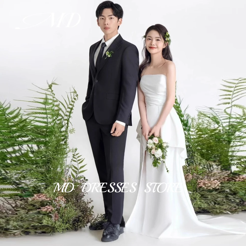 MD Simple Soft Satin Mermaid Wedding Dresses Side Slit Korea Photoshoot Strapless Sleeveless Corset Customized Bride Gowns 2025