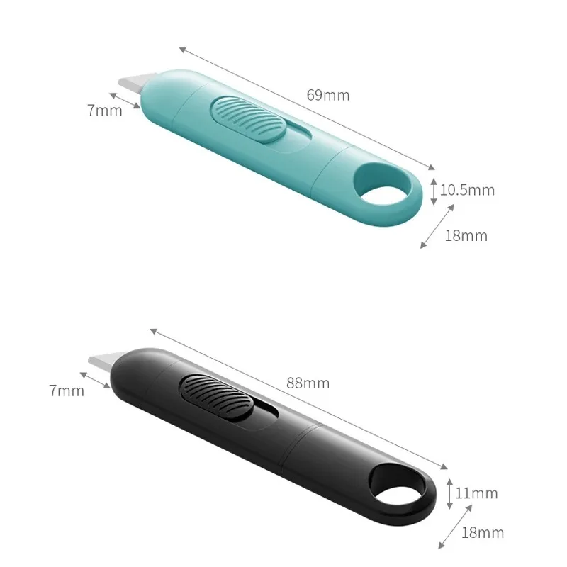 Kawaii Portable Cutting Tools Mini Ceramic Utility Knife Safe Blades Box Packaging Opener with Keychain Hang Hole Locks