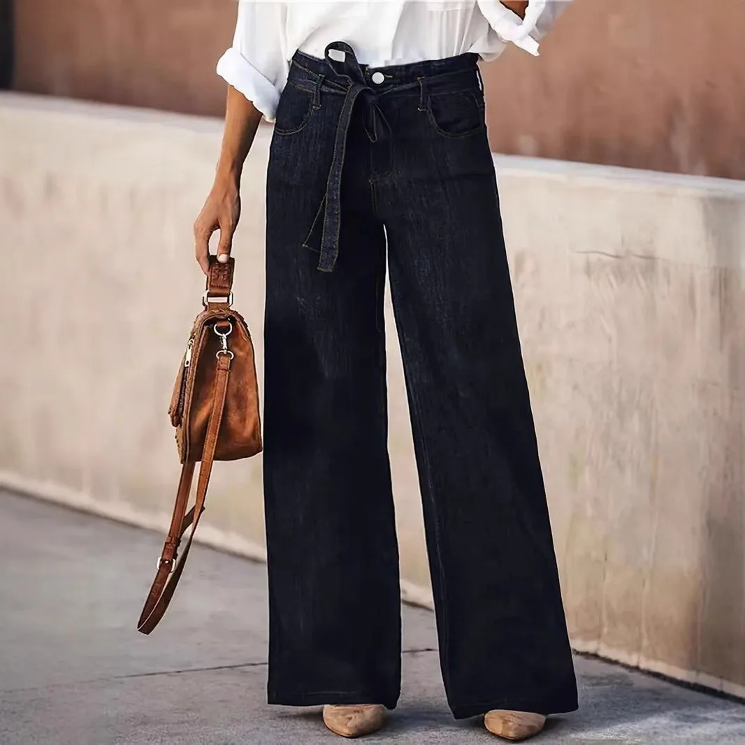 Women's Wide Leg Jeans Mid Waist Causal Straight Leg Business Cargo Pants