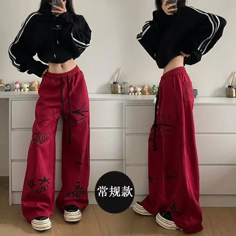 Sanrio American Retro Hello Kitty Printed Graffiti Casual Sports Pants Wide Leg Hip Hop Sweatpants Streetwear Women 2024 Summer image 3