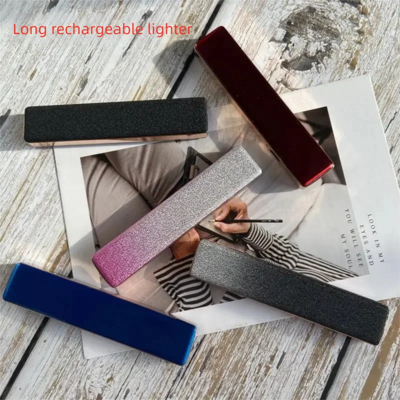 Windproof slim strip lighter new hot selling creative metal USB charging portable electronic cigarette lighter