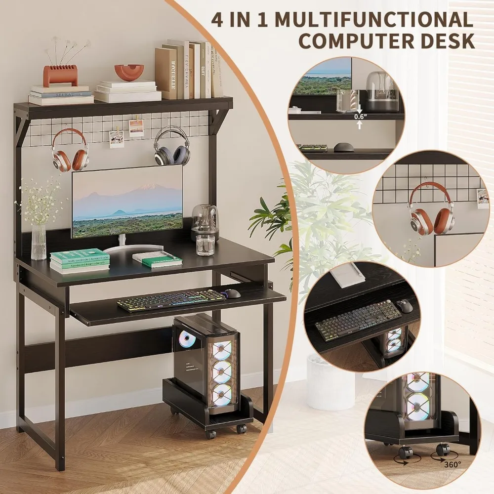 Space-Saving Home Office Computer Desk with Hutch, Writing Desk for Study and Workstation, PC Table for Efficient Office Setup