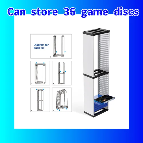 Imagen 2 del producto Estante de almacenamiento de discos de juego PS5, soporte de caja de almacenamiento de doble capa para discos de juegos