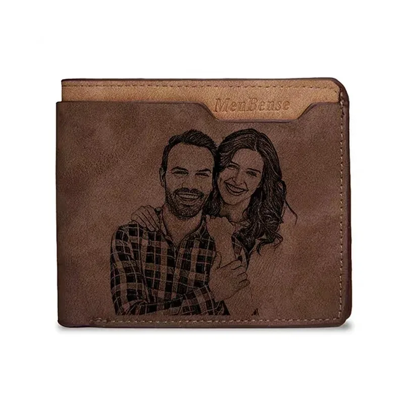 Engraving Wallet Men's Double Frosted Waterproof Short Multifunctional Fashion Casual Wallet Customize Picture Father's Day Gift