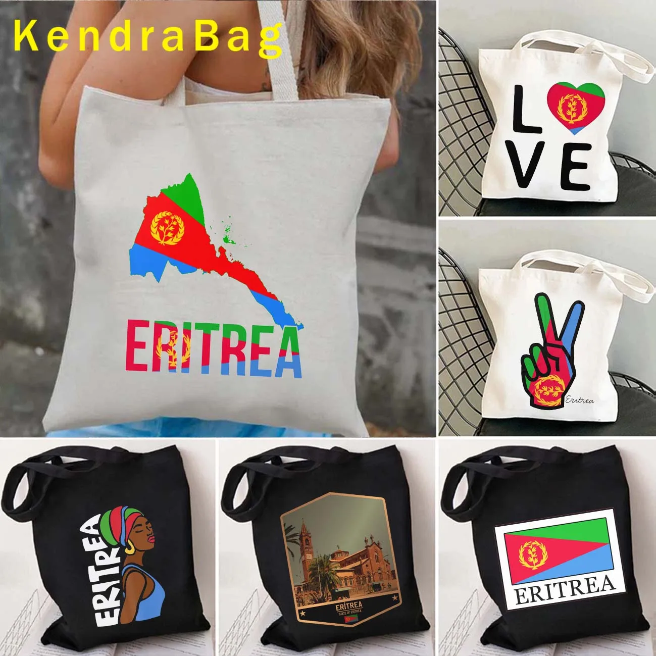 

Womens Handbag Arms of Eritrea Eritrean Flag Map African Heritage Ethnic Love Canvas Shoulder Shopper Reusable Cotton Totes Bags