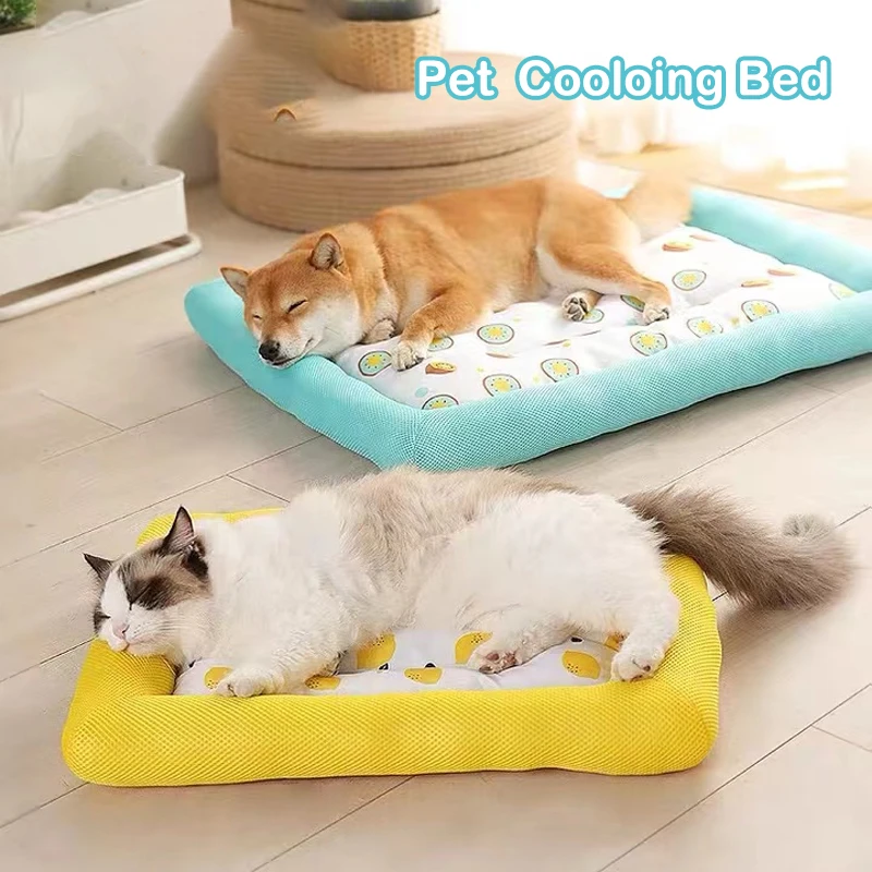 

S-L Dog Mat Cooling Summer Pad Mat Ice Pad Dog Sleeping Round Mats For Dogs Cats Pet Kennel Breathable Cold Silk Dog Bed