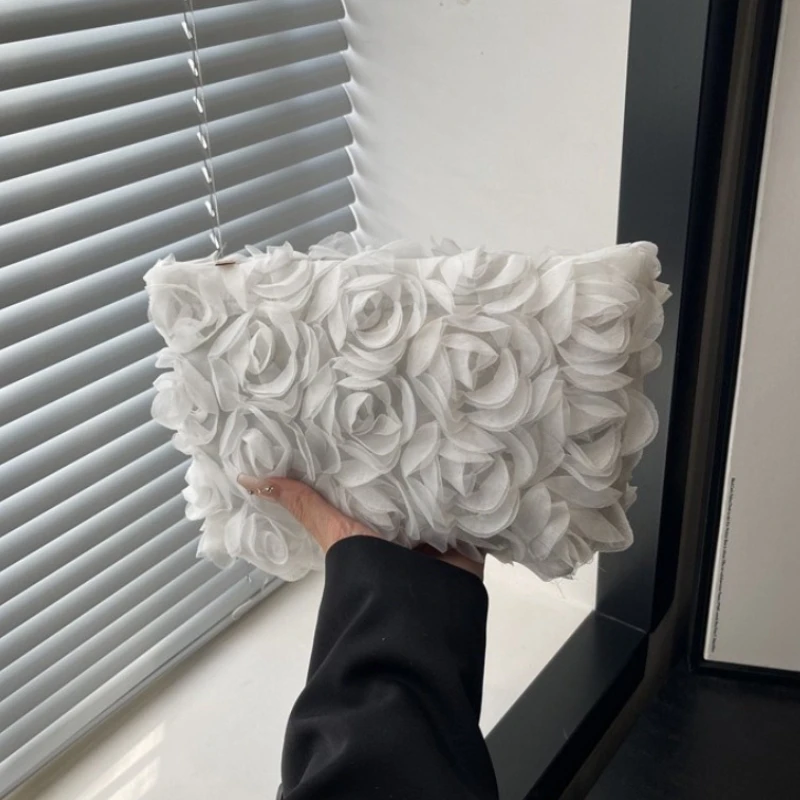 Black Women Portable Makeup Bag Large Capacity White Lace Flowers Cosmetic Pouch Handbag Ladies Travel Toiletry Storage Bag