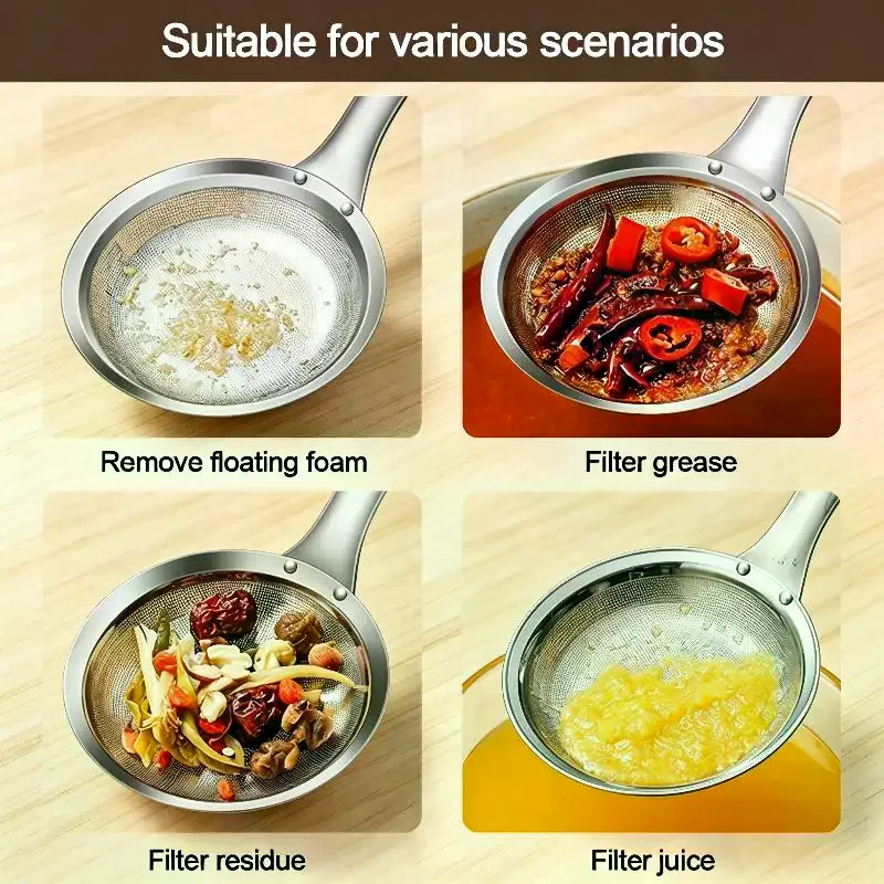 316 Stainless Steel Fat Skimmer Spoon Fine Mesh Grease Foam Removing Oil Dregs Fishing Percolator Fried Food Net Strainer