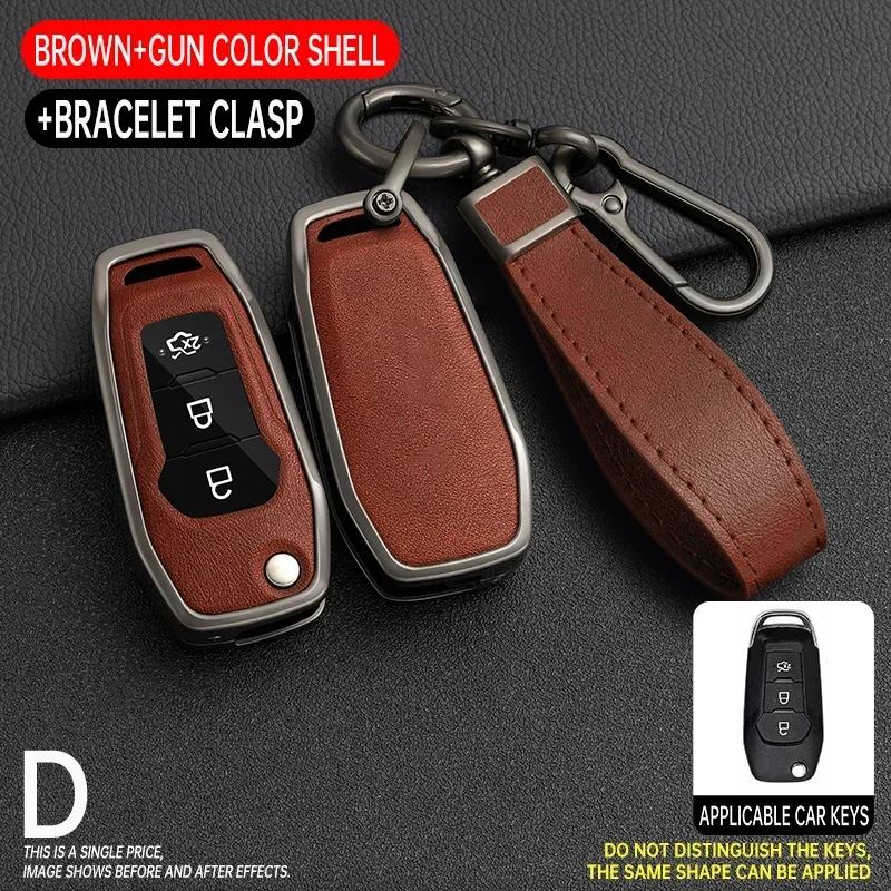 

For Ford Figo 2017 Mondeo 5 Ecosport Puma 2020 Fiesta Mk8 Everest Ranger Zinc Alloy Leather Car Remote Key Case Cover Shell Fob