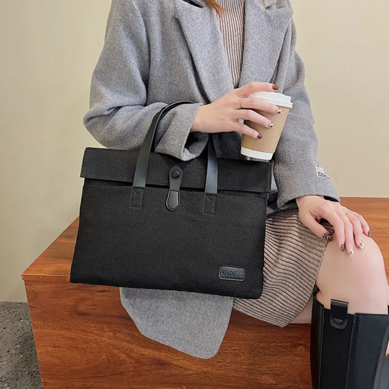 Maletín de lona informal Unisex, bolsos de mano de gran capacidad, soporte para documentos de negocios, bolso Simple para portátil, Invierno