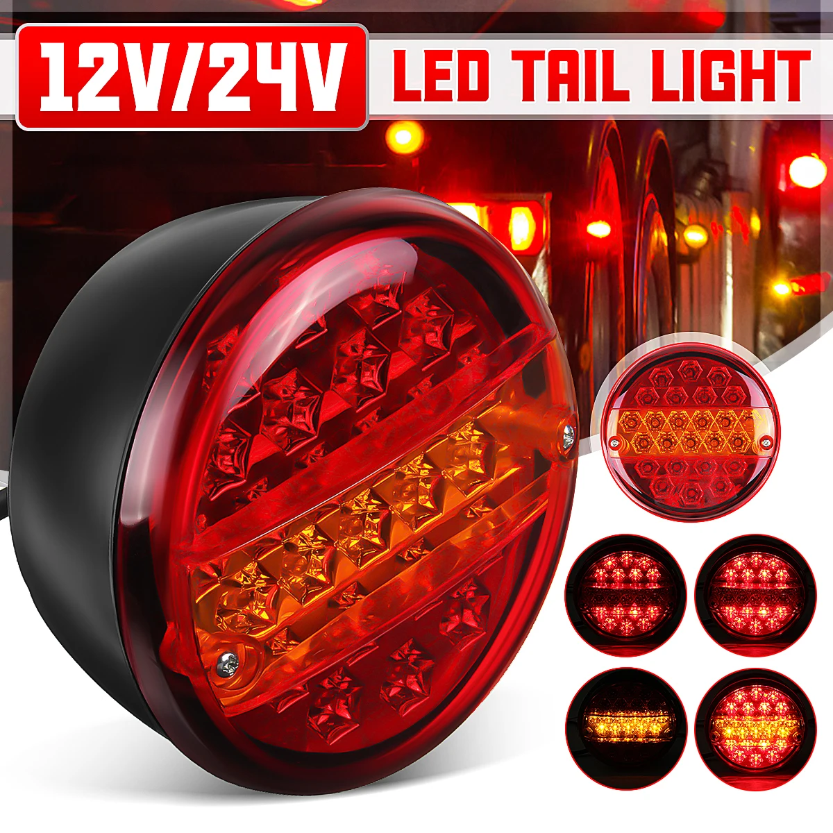 

1/2pcs 25LED 12V 24V Universial Car Tail Light Rear Stop Indicator Brake Light Round Signal Trailer Truck Caravan Van Lorry