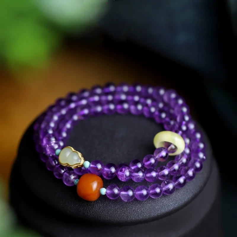 

Natural Amethyst Hetian Jade Gourd Amber Women'S Ethnic Style Bracelet