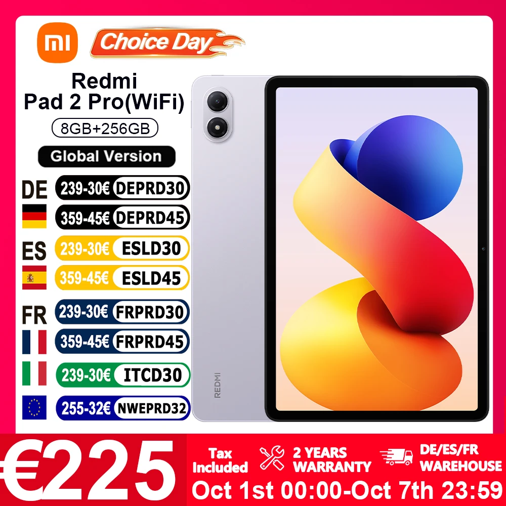 Versione Globale Xiaomi Redmi Pad 2 Pro WiFi 12.1" Snapdragon ® Piattaforma Mobile 7s Gen 4 con Display Cristallino 2.5K, Frequenza di Aggiornamento 120Hz, Batteria da 12000mAh, Processore Avanzato