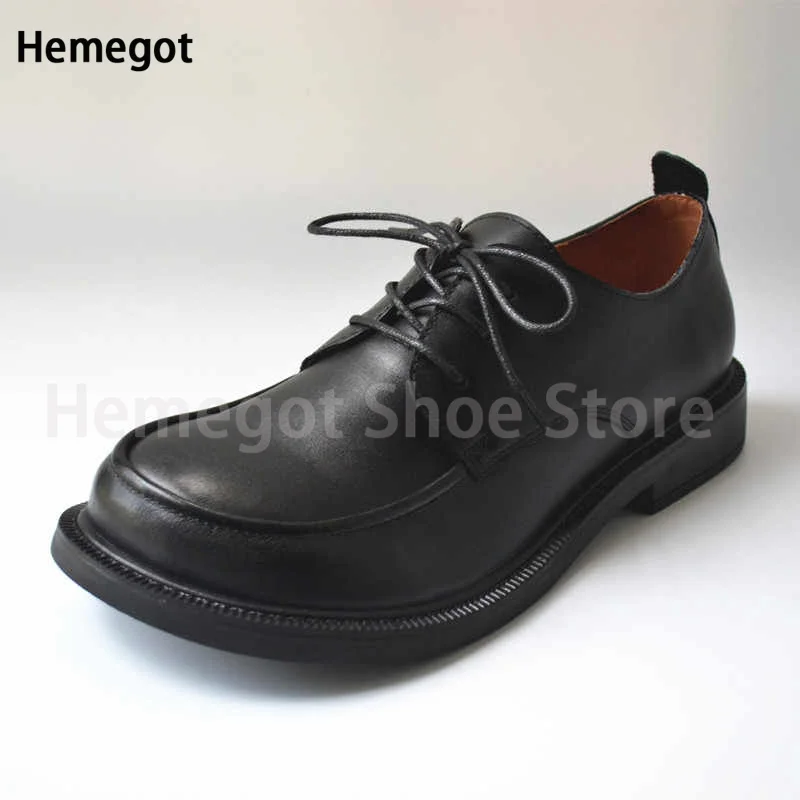 

Big Round Toe Retro Leather Casual Shoes Brown/black Leather Lace-Up Wear-Resistant Breathable Solid Shoes Handmade Men's Shoes