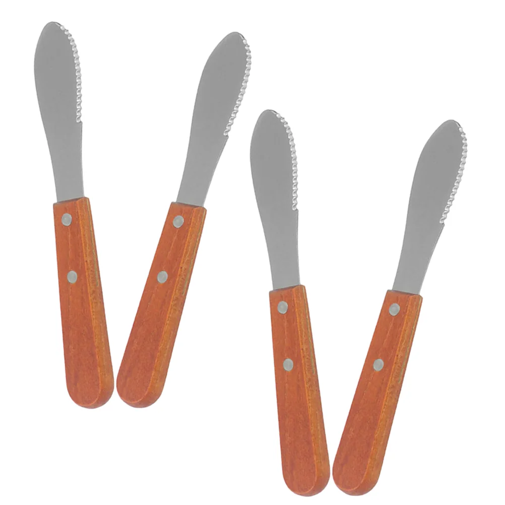 

4 Pcs Wooden Handle Cheese Knife Butter Cream Ketchup Spatula Multi-function Jam Spreader Scraper Kitchen Tool Spreading