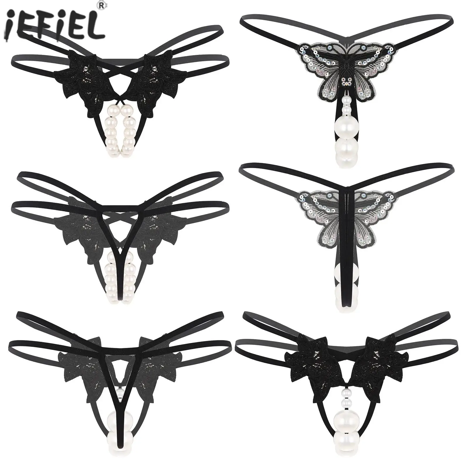 

Sexy Lace Panties Bead Design Perspective Mesh Thongs T-back Butterfly G-string Fashion Massage Thong Women Underpants Lingerie