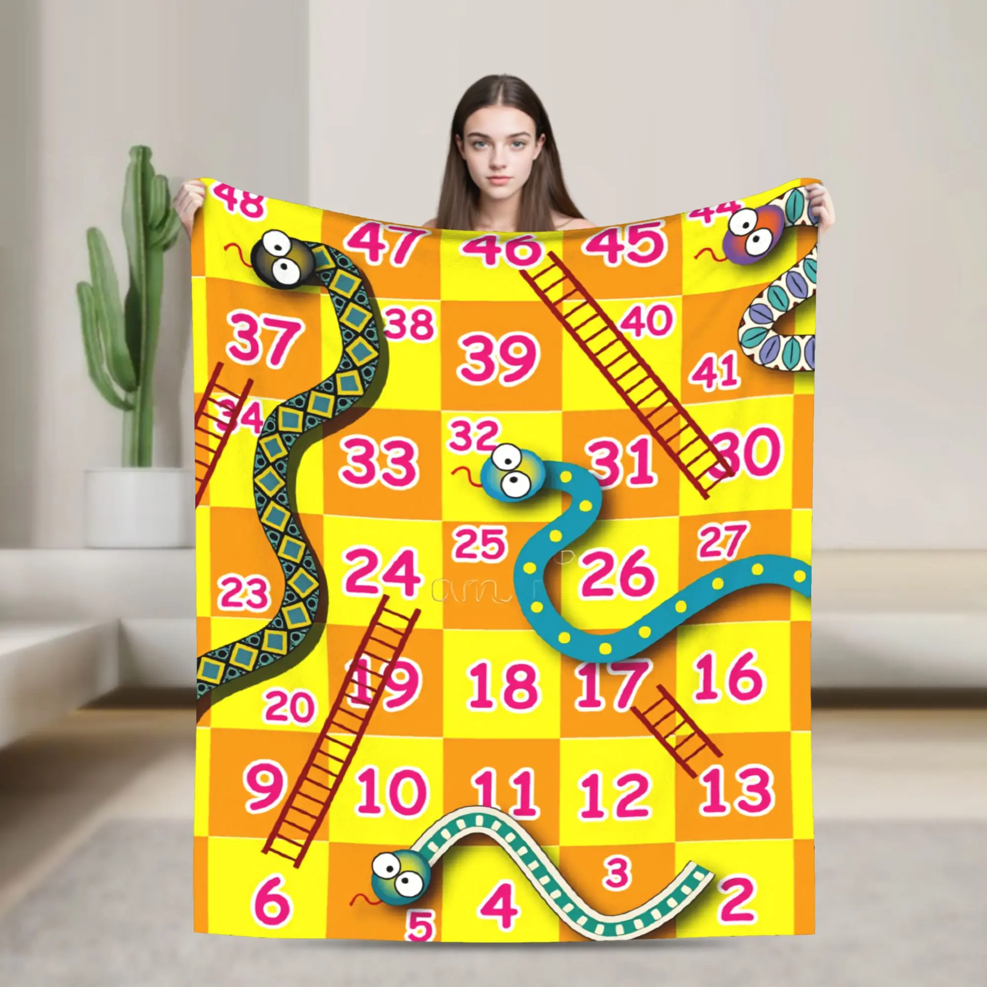 Snake Ladder Chessboard Game Flannel Blankets  Warm Soft Throw Blanket for Bedroom Camping Fashion Bedspread Sofa Bed Cover