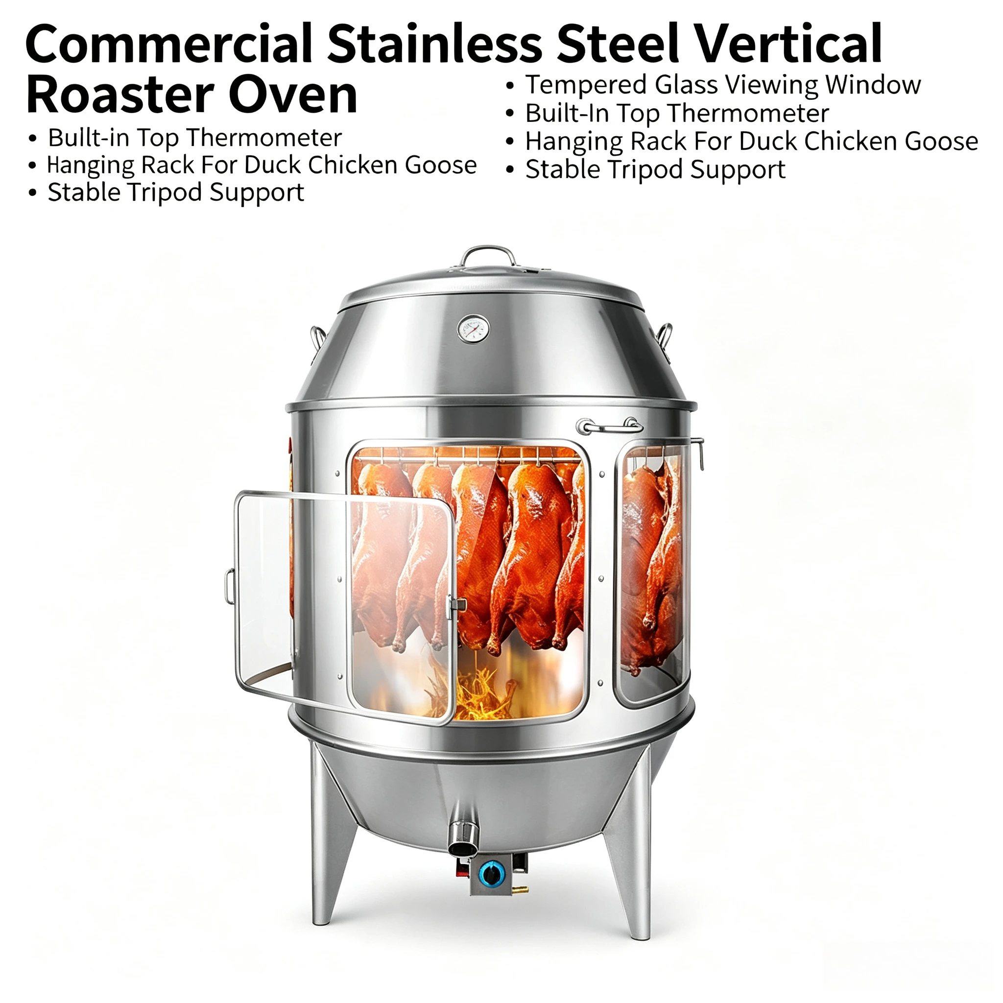 Commercial Stainless Steel Gas Charcoal Roast Duck Oven With Glass Display Window For Duck Chicken Goose Roasting