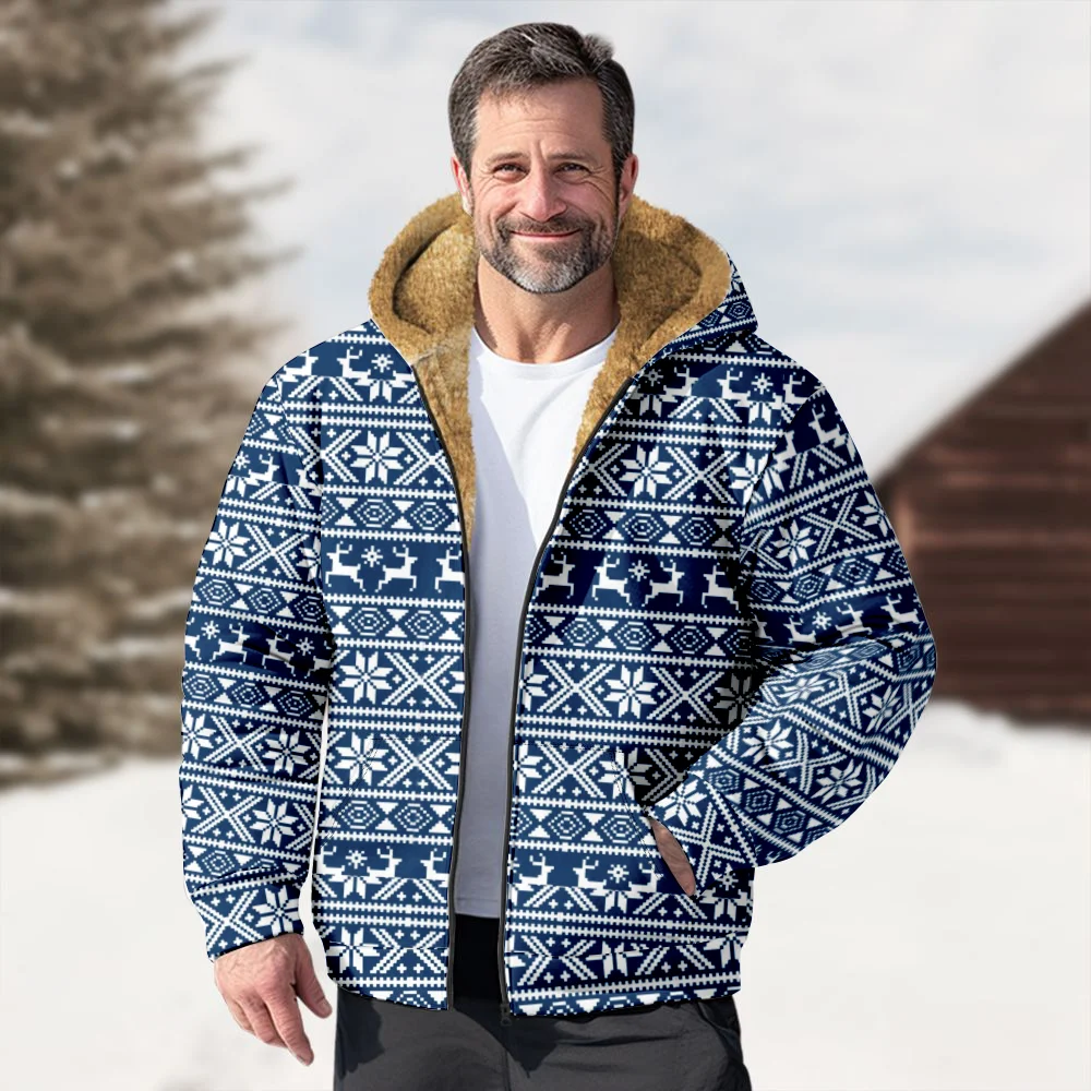 Męskie kurtki zimowe Płaszcze, Casual Blue Snowflake Pixel Pattern Bawełniane ubrania Płaszcz Izolacja Styl Preppy Dom