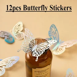 12pcs Laser Butterfly Wall Decor 3D Paper Butterfly Sticker for Cake Cupcake Gift Box Birthday Baby Shower Girl Room Decals