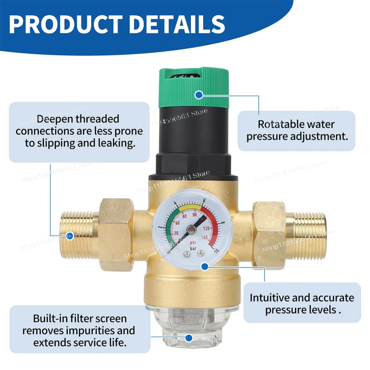 압력 게이지가 있는 압력 조절기 물 및 스크린 필터 3/4 인치 DN20 압력 조절기 HOT