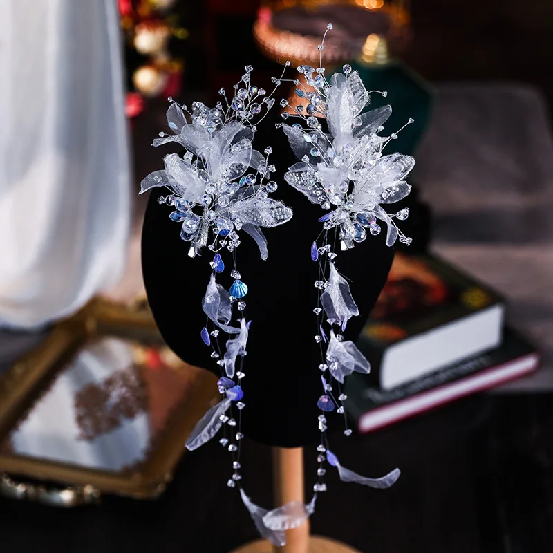 ผ้าโพกศีรษะเจ้าสาวสไตล์เกาหลีเงาพู่กิ๊บติดผม Super Mori สไตล์เส้นด้ายผ้าโพกศีรษะดอกไม้คลิปด้านข้างอุปกรณ์เสริมชุดแต่งงาน