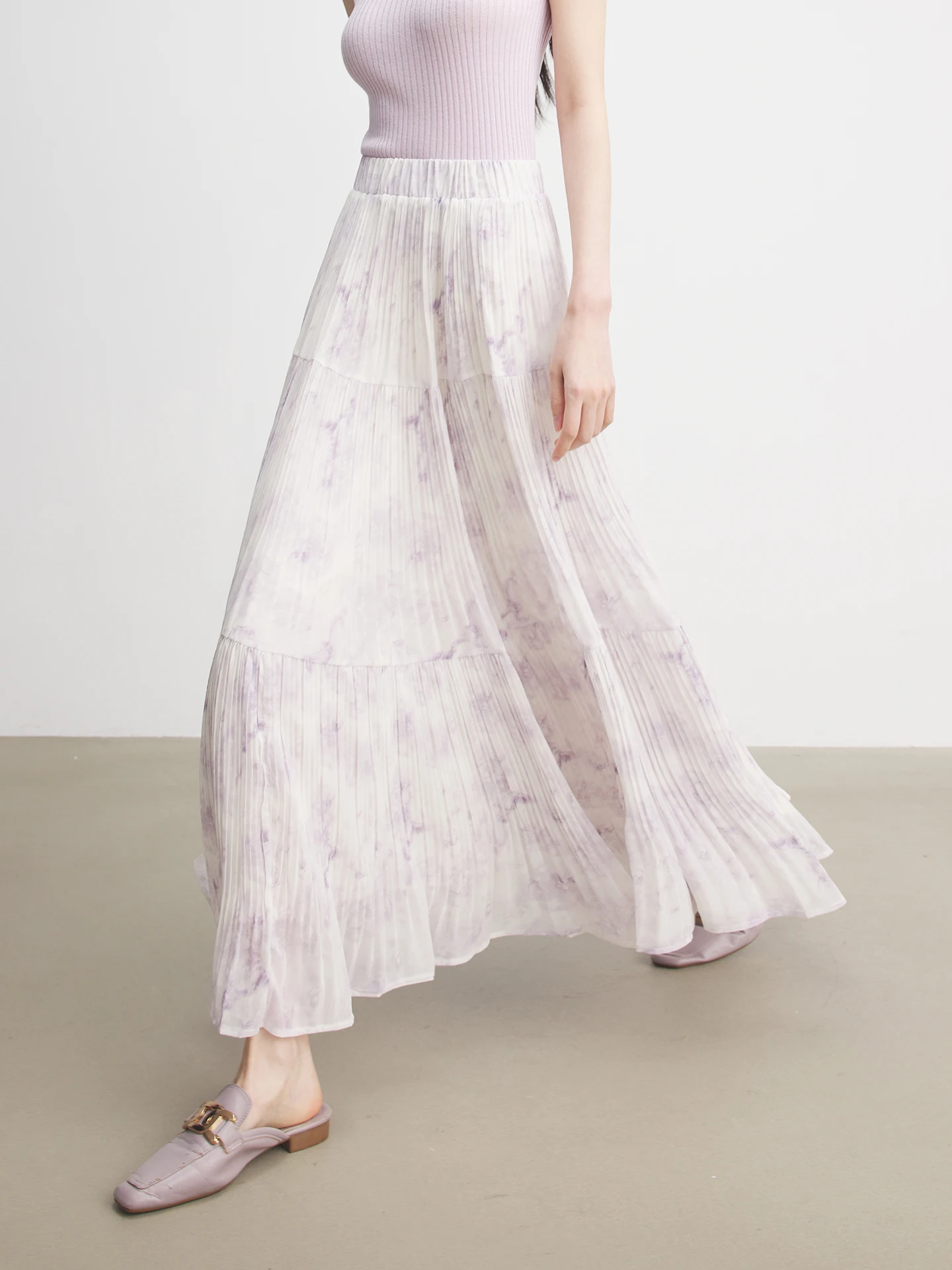 

Юбка-миди Annata Purple с цветочным градиентом, женская весенняя юбка А-силуэта с высокой талией, плиссированная, для повседневной носки и офиса