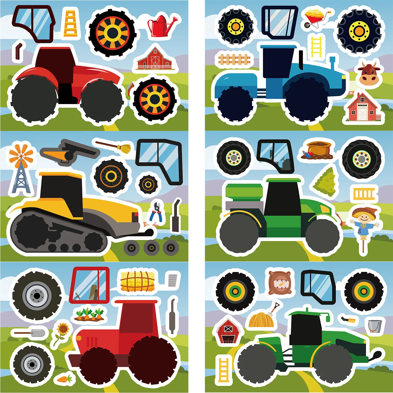 8/16/24 szt. Naklejki-puzzle, naklejki z motywami kreskówkowymi, pojazdy inżynieryjne, naklejki do tworzenia twarzy, rękodzieło DIY, wodoodporne naklejki