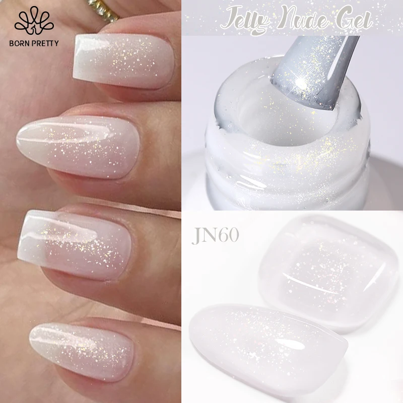 BORN PRETTY 10ml Milky White Jelly Nude Gel Nail Polish Glitter Gel Polish Sheer Iridescent Sparking Semi-permanent Varnis