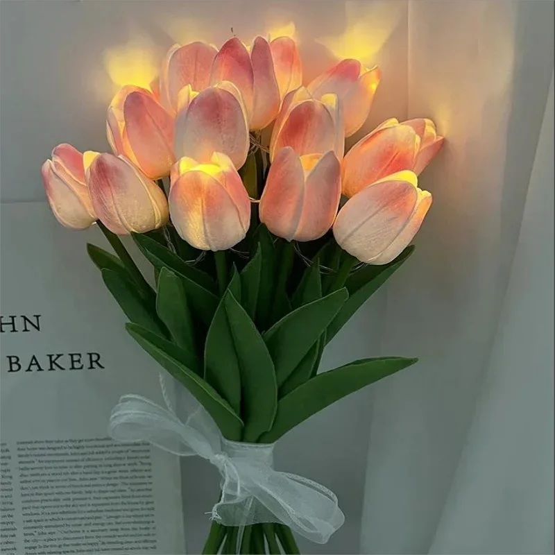 

5/10pcs LED Tulips Artificial Flowers PU Tulip Fake Flower Bouquet Night Light for Home Garden Decoration Wedding Birthday Gift