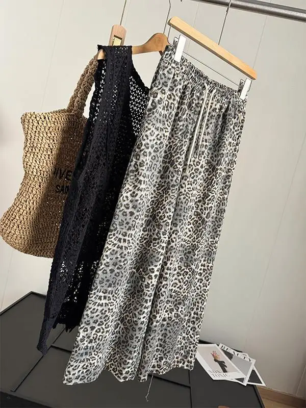 

plus Size 300 Pounds Sister European Style Retro Leopard Print Casual Pants Women Summer High Waist Slimming Nine Point Wide ...