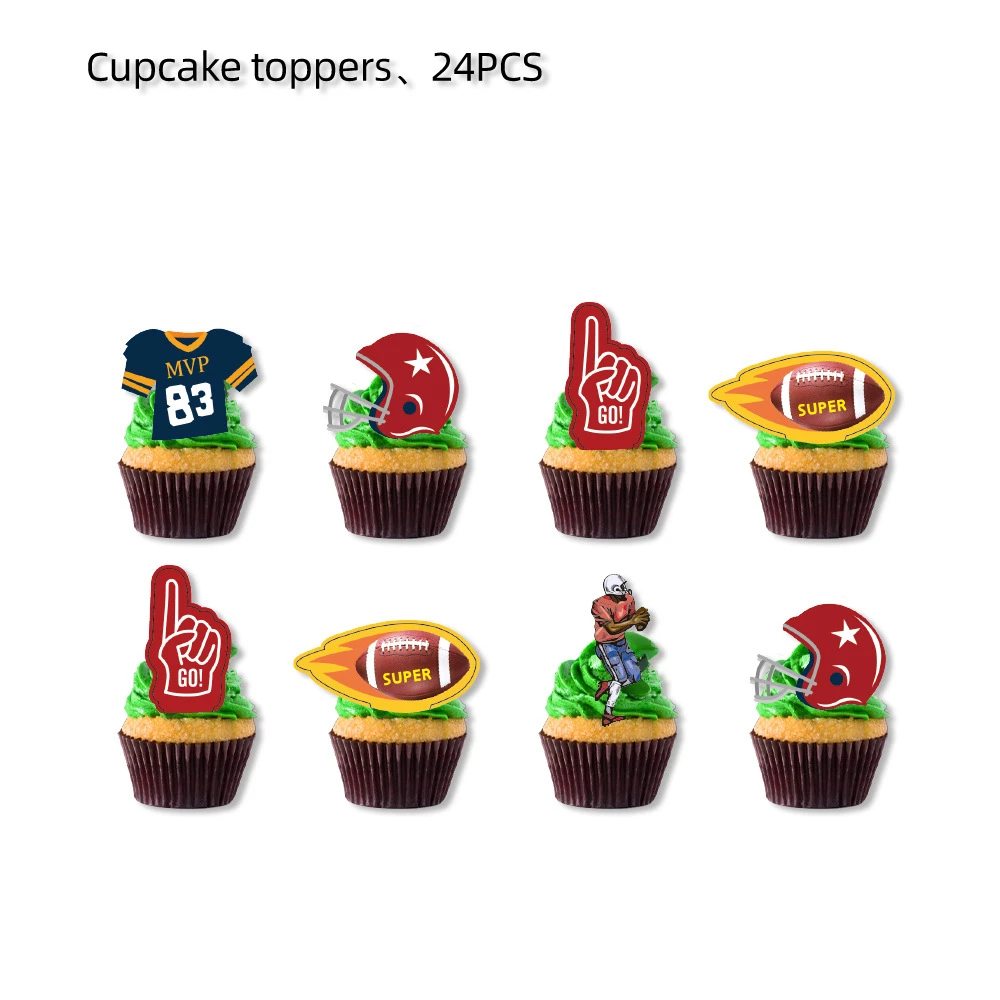 24pcs/lot Rugby Theme Cake Decorations Cake Topper Kids Boys Birthday Party Supplies Baby Shower Gift Cupcake Picks