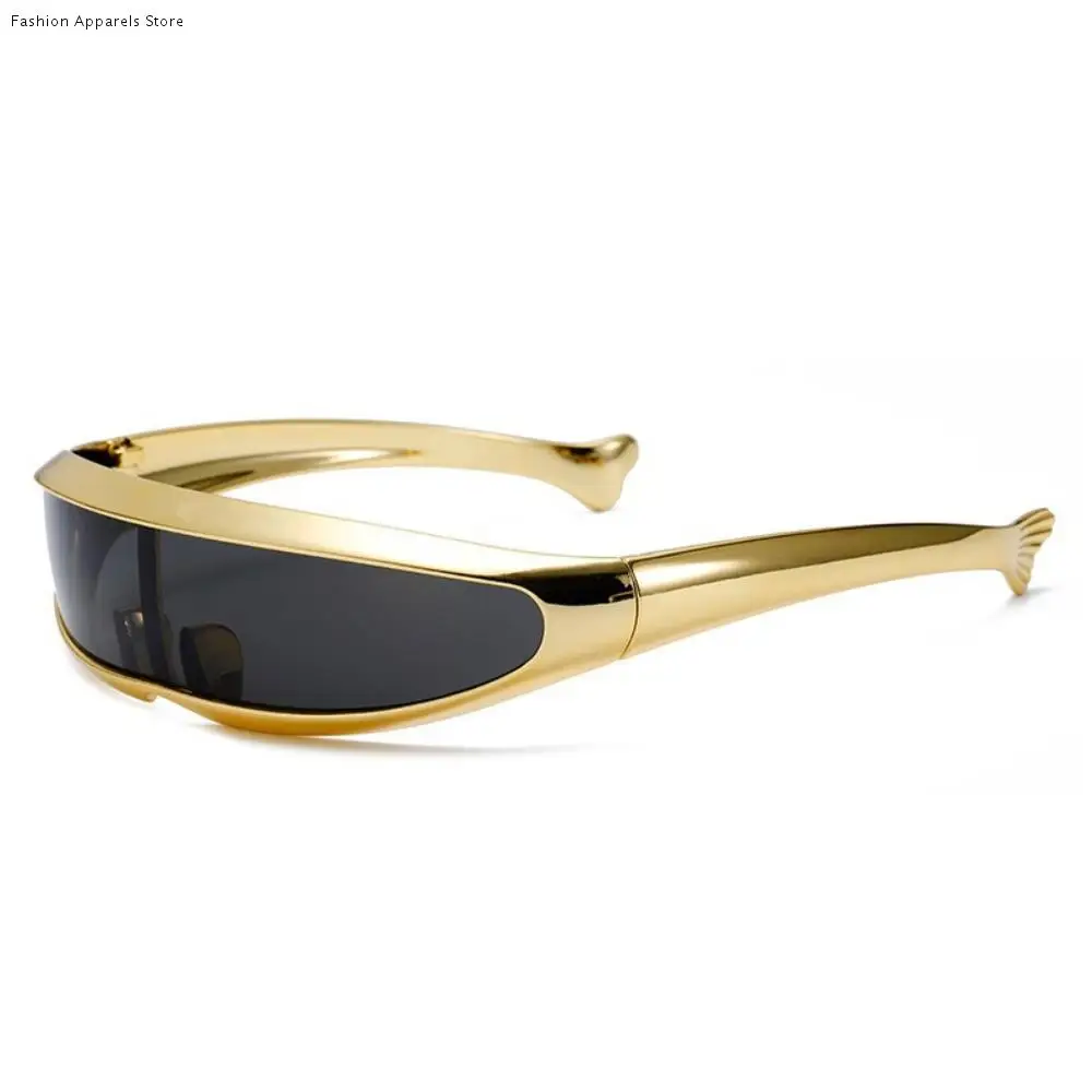 

Electroplated Women Eyeglass Futuristic One-piece Mirror Steampunk Sunglasses UV400 Anti Radiation Glass Y2K Shades Outdoor