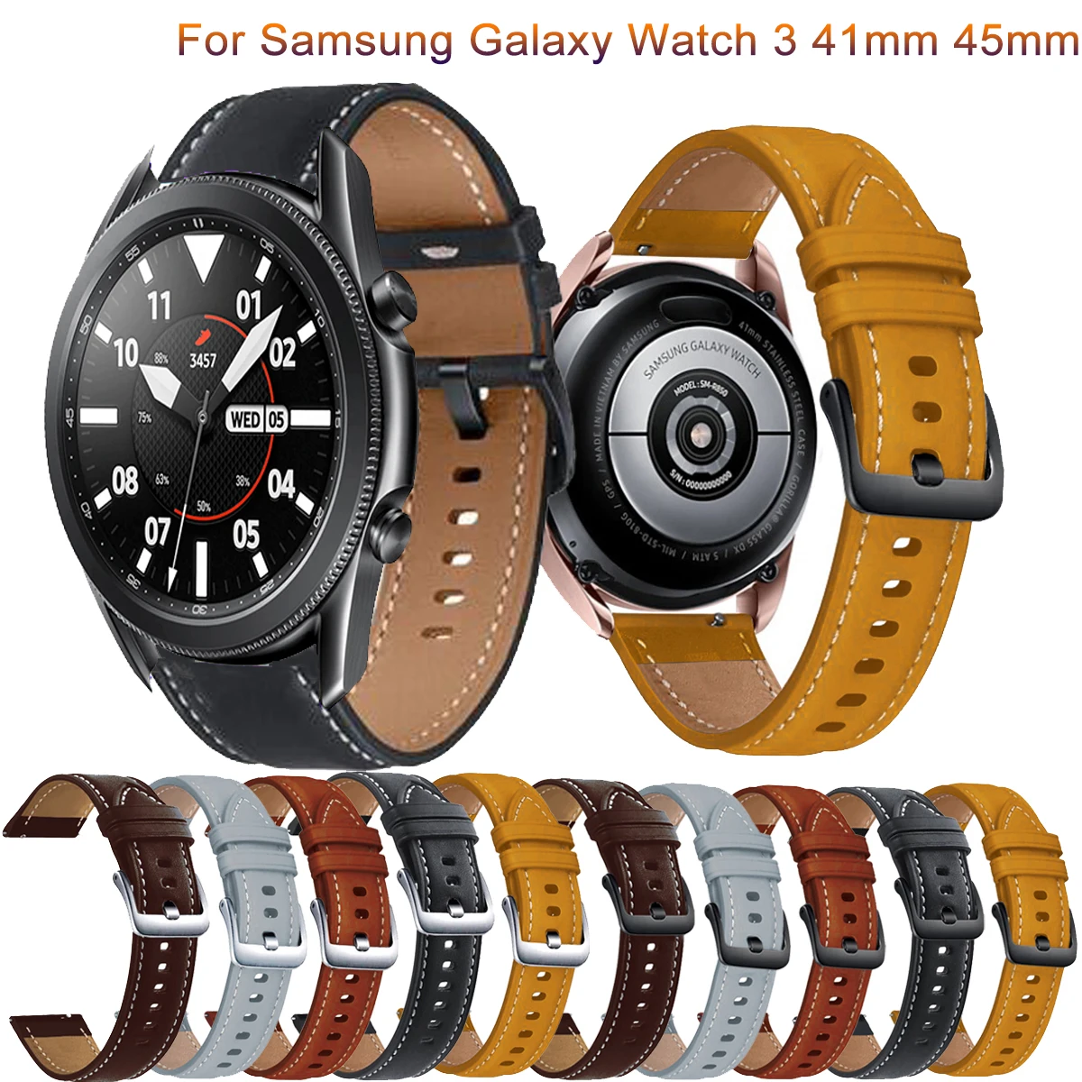 

New Genuine Leather Watch Bands For Samsung Galaxy Watch3 41 45mm Replacement band For Galaxy Watch 46mm Wrist strap accessories