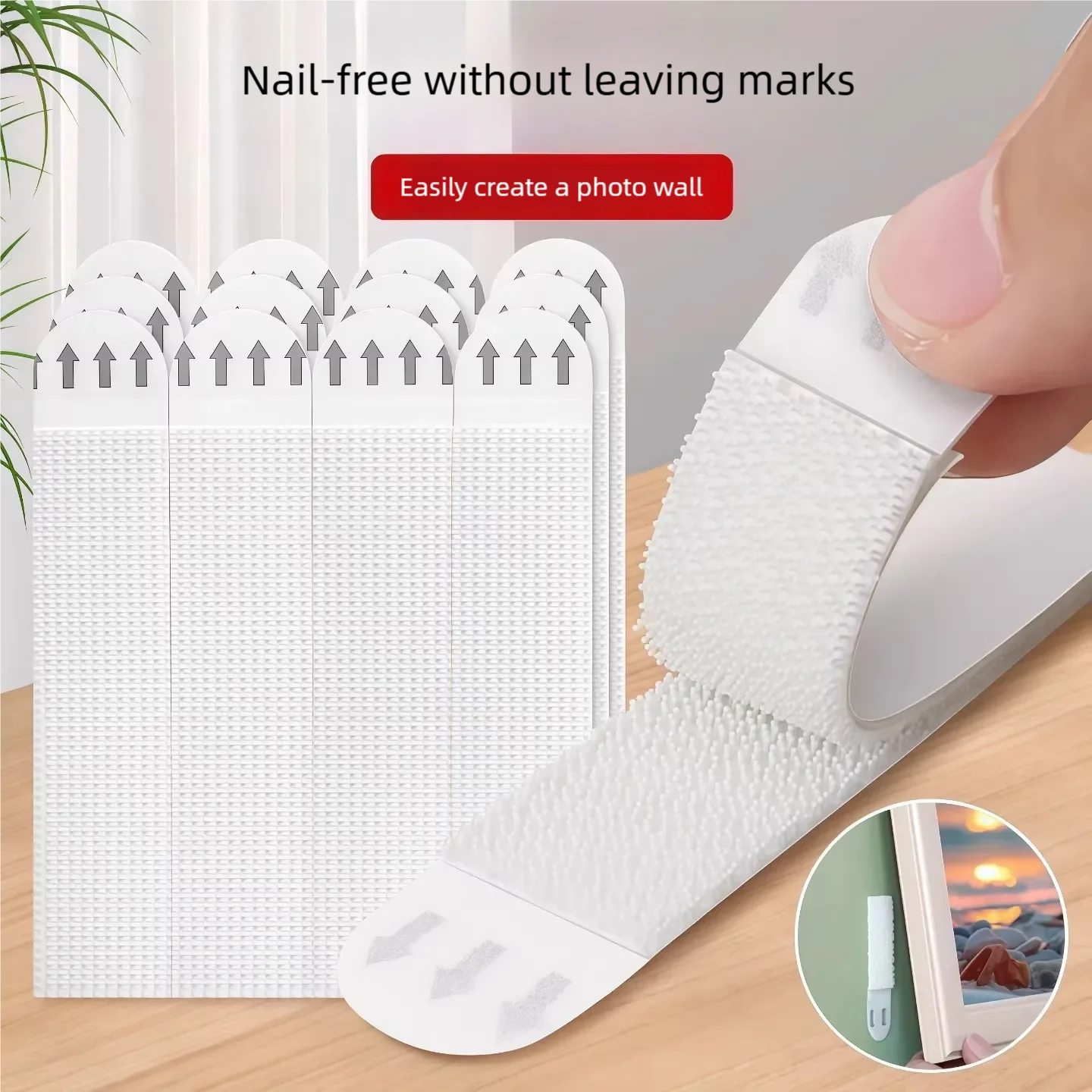 Grandes bandes adhésives à double verrouillage pour accrocher des tableaux, sans dommages, sans outils, pour la décoration intérieure