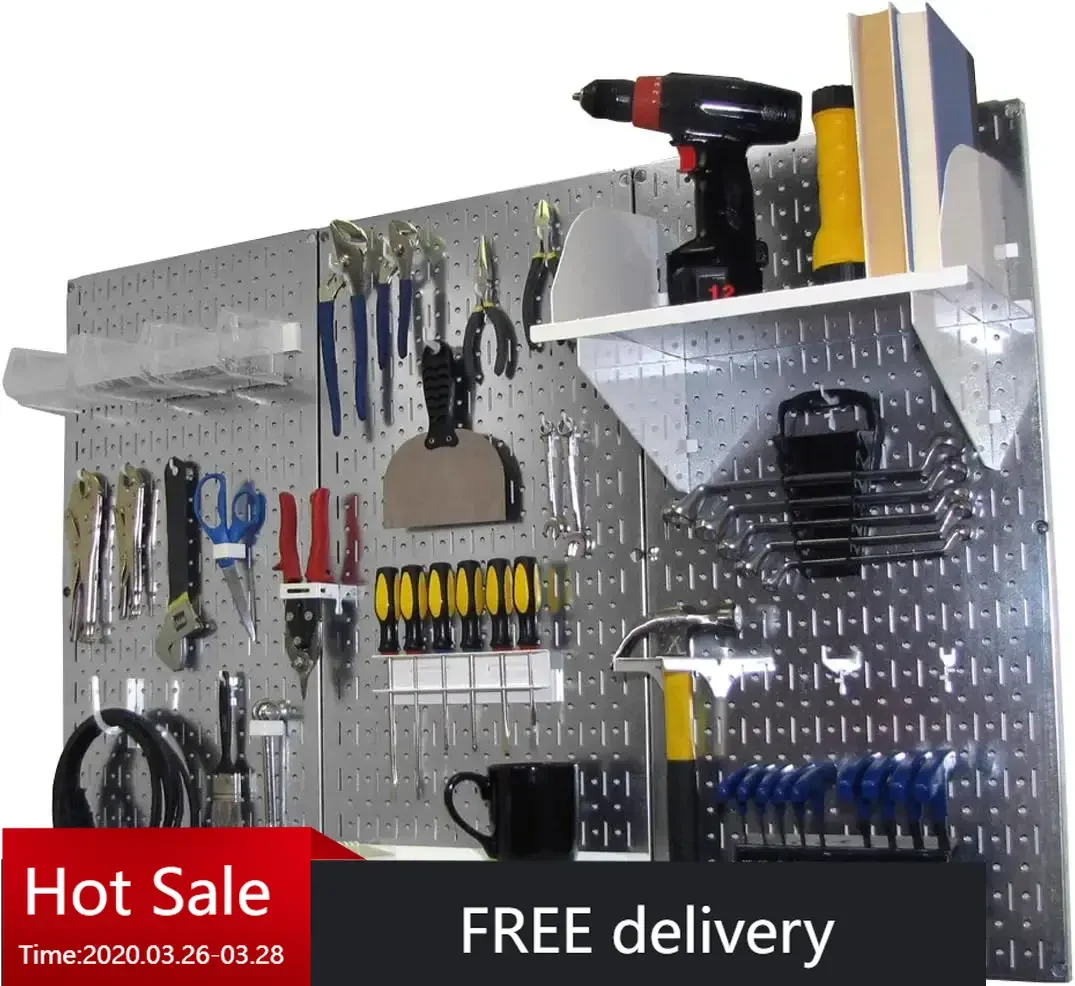 Pegboard Organizer Wall Control 4 ft. Metal Pegboard Standard Tool Storage Kit with Galvanized Toolboard and White Accessories