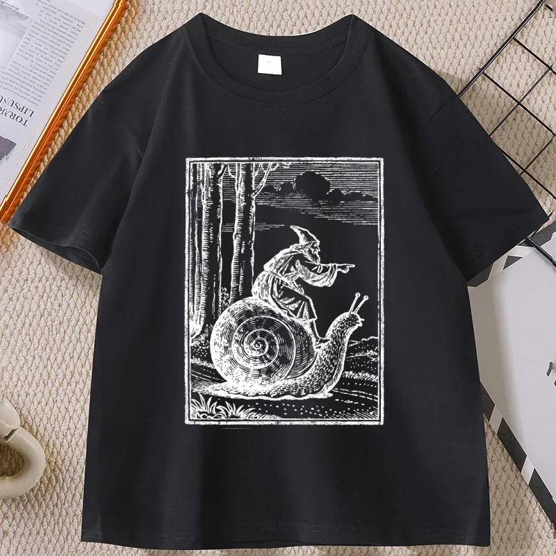 Medieval Snail Rider Graphic T-Shirt Vintage 90s Fantasy Tee Cotton Short Sleeve Round Neck Printed Tshirts Casual Printed Tees