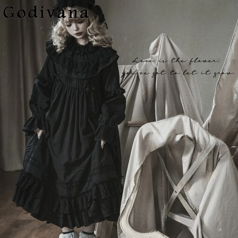 

Black OP Original Classical Dress for Ladies Dark Gothic Style Doll Feel Lolita Jacquard Dress Women's Japanese Sweet Dress