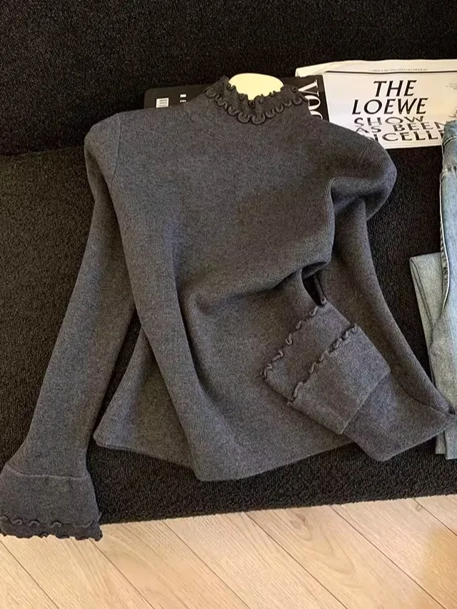 

Soft Cozy High Collar Women's Knitwear Top Inner Wear Ear Look Design Casual Straight Cut Long Sleeve Winter Fashion