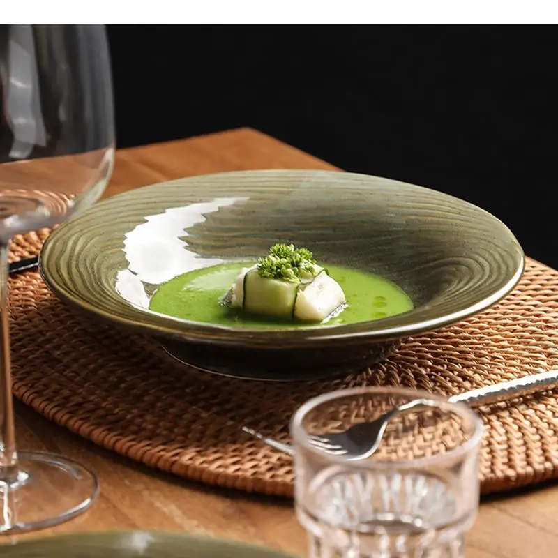 Kiln Changes Ceramic Deep Plate Restaurant Salad Pasta Thick Soup Plates Molecular Cooking Specialty Tableware