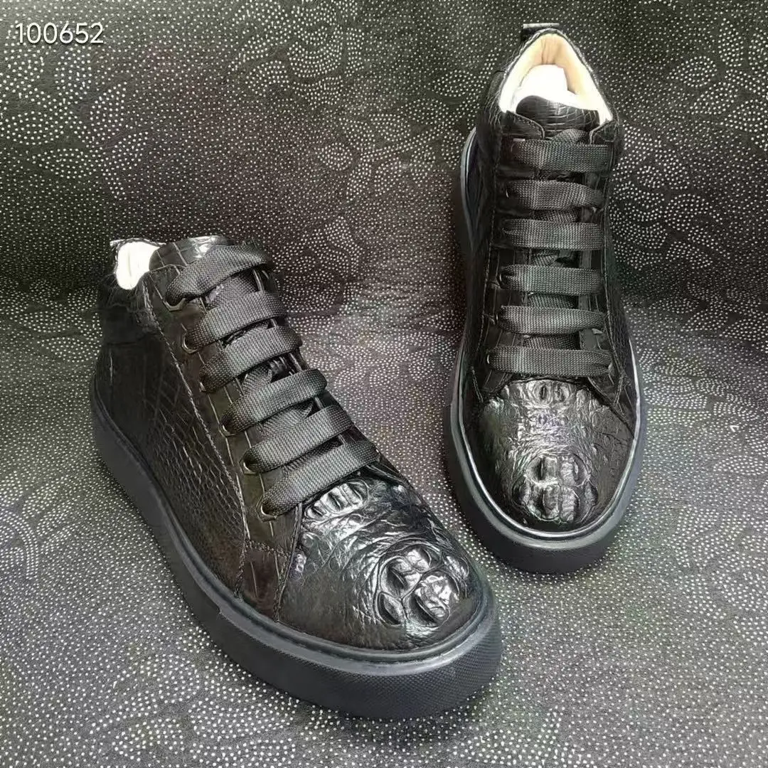 2026 New Genuine Crocodile Skin Men's Winter Boots Shoes Cow Skin Lining Alligator Skin Leisure Sneaker