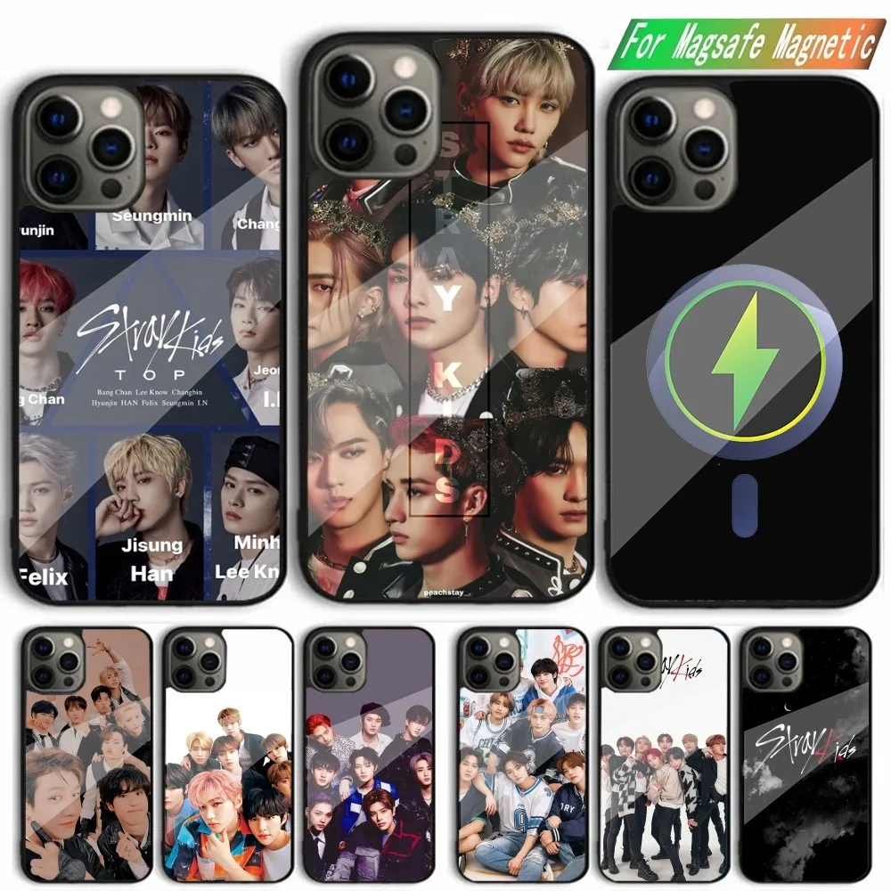 Custodia per telefono K-Kpop Stray Kids per iPhone 15,14,13,12,11,Plus,Pro,Max Mini Magsafe ricarica Wireless magnetica