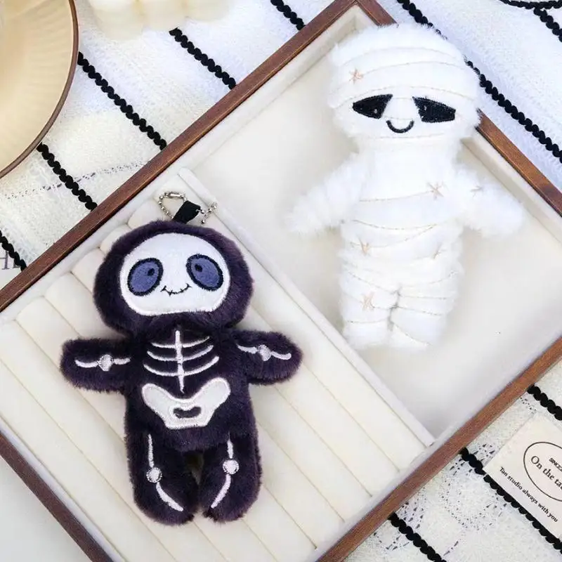 1/2pcs Halloween Funny Skull Mummy Plush Toy Creative Stuffed Doll Keychain Bag Pendant Key Hanging Decor Fun Holiday Gifts