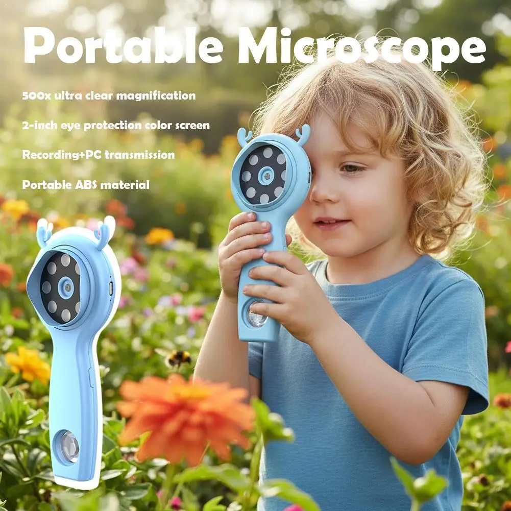 Portable Microscope New Children's Handheld Microscope Popular Science Toys Educational Learning Magnifying Glass Birthday Gifts