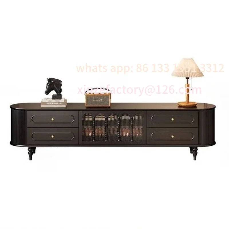 

Customizable French retro solid wood TV coffee table combination black TV cabinet American bottom door arc locker