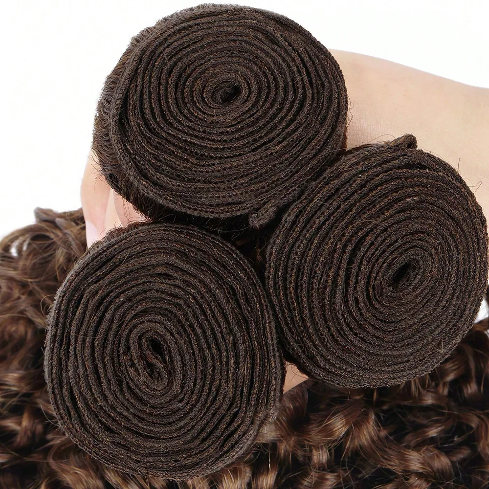 100% Human Hair Chocolate Brown Kinky Curly Human Hair Bundles 1/3 Pcs Brazilian Hair Weft #4 Remy Hair Extensions Hair Weaving