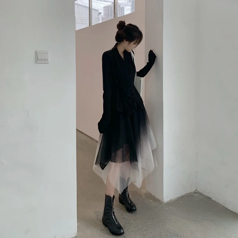 Elegant Asymmetric High Waist Midi Skirt Women\'s Spring Autumn Net Gown Commute Korean Style Rabbit Fur Blend Other Material